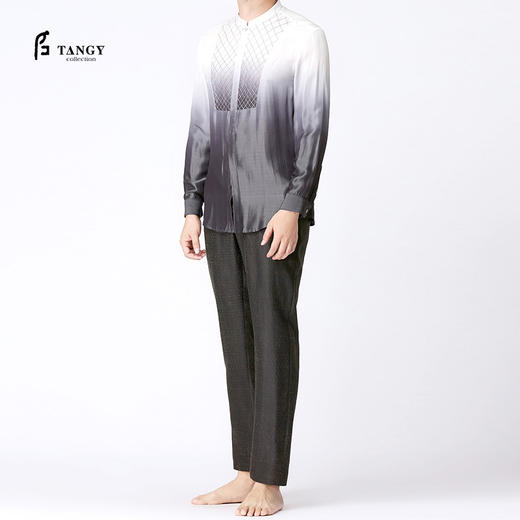 TANGY Collection/天意精品春夏新品菱纹拼撞桑蚕丝吊染男士衬衫 商品图0