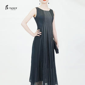 TANGY Collection/天意精品春系列莨绸线迹钉珠礼服裙
