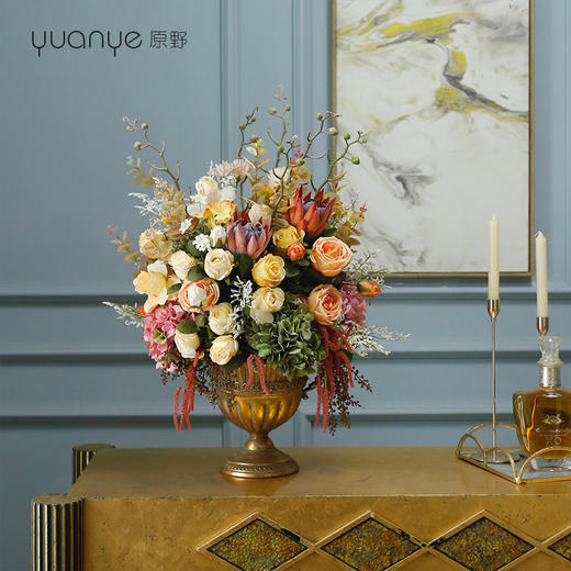 欧式美式轻奢仿真花假花摆件酒店前台别墅玄关边几装饰花摆设 商品图2