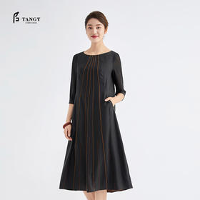 TANGY Collection/天意精品春秋新品林隐系列真丝线迹莨绸连衣裙