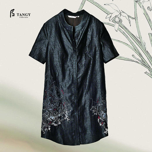 TANGY Collection/天意精品春秋新品中式立领真丝莨绸绣花衬衫 商品图0