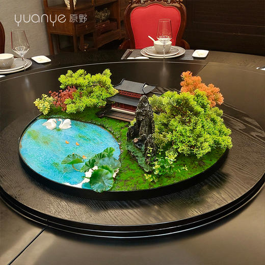 酒店餐桌花摆花仿真花包厢新中式大圆桌装饰花摆件转盘微景观 商品图0