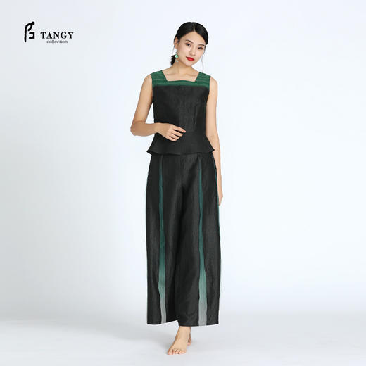 TANGY Collection/天意精品春夏新品莨愈系列线迹拼色莨绸吊带上衣 商品图1