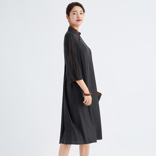 TANGY Collection/天意精品春秋新品林隐系列莨绸拼纱宽松旗袍 商品图1