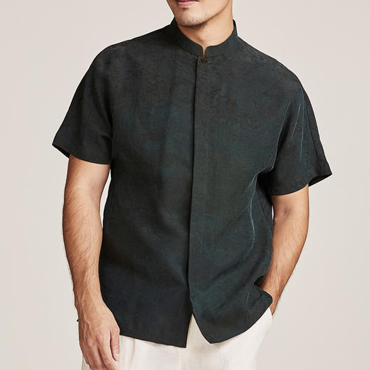 TANGY Collection/天意精品春夏新品中式立领莨绸浪纹印花男士上衣 商品图4