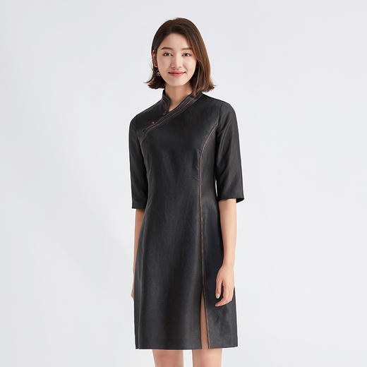 TANGY Collection/天意精品春夏新品香云纱中式旗袍真丝莨绸连衣裙 商品图1