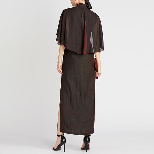 TANGY Collection/天意精品春夏新品香云纱真丝拼纱撞色莨绸连衣裙 商品图2