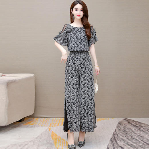 YWE  BJP36修身气质优雅五分袖雪纺衫休闲阔腿裤 商品图3