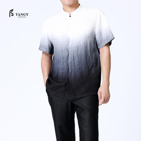 TANGY Collection/天意精品夏季新品听月系列男士麻纺吊染短袖衬衫