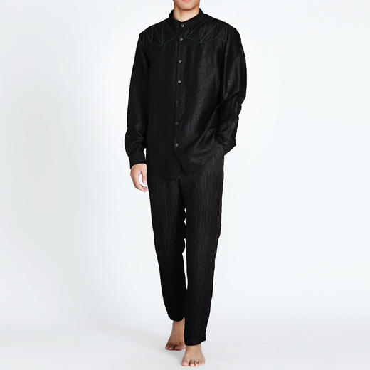 TANGY Collection/天意精品春夏新品复古龟裂纹男士立领莨绸衬衫 商品图1