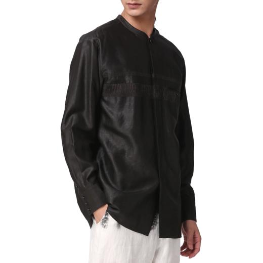 TANGY Collection/天意精品2021年春夏新品男士真丝拼撞莨绸衬衫 商品图4