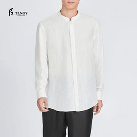 TANGY Collection/天意精品春夏款简约中式男士麻粘长袖立领衬衫