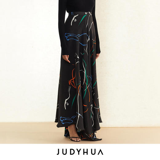 JUDYHUA 100%桑蚕丝印花半身裙 商品图3