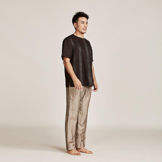 TANGY Collection/天意精品春夏新品男士上衣麻莨拼撞短袖衬衫 商品图1