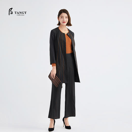TANGY Collection/天意精品林隐系列秋冬款撞色线迹弹力莨长外套 商品图0
