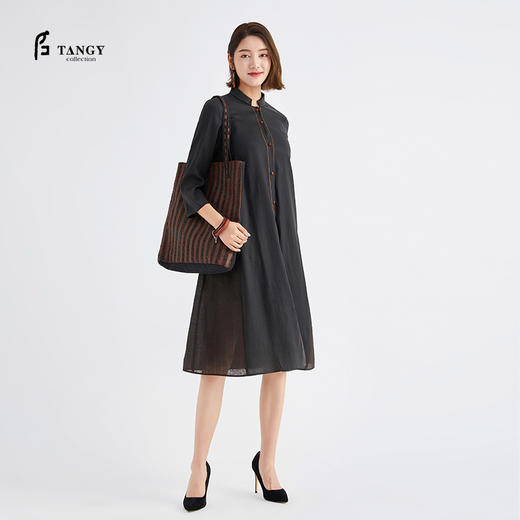 TANGY Collection/天意精品春秋新品林隐系列莨绸拼纱长款衬衫 商品图0
