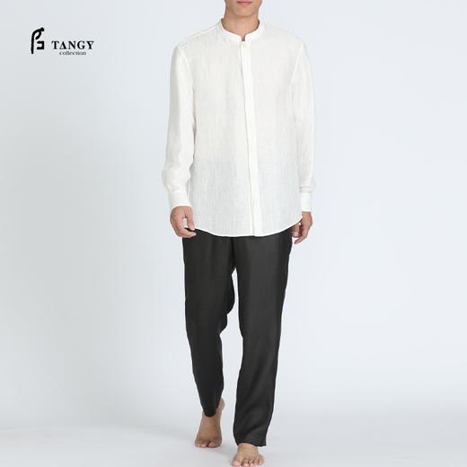TANGY Collection/天意精品春夏新品中式立领男士麻粘长袖立领衬衫 商品图0