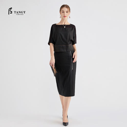 TANGY Collection/天意精品秋冬新品林隐系列通勤风真丝莨绸半身裙 商品图0