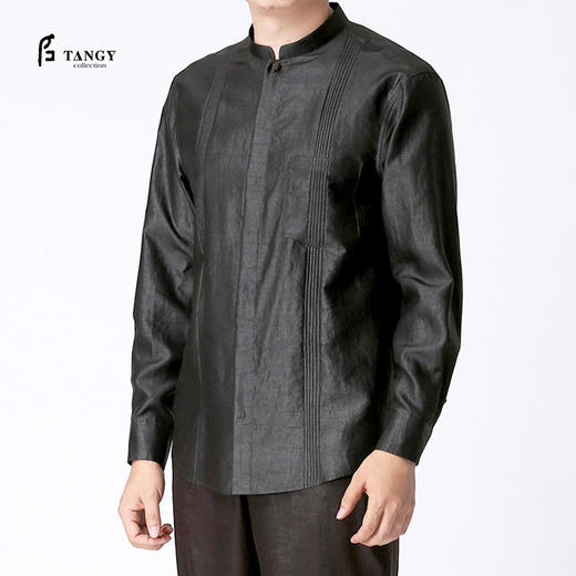 TANGY Collection/天意精品春夏新品原创设计男士线迹真丝莨绸衬衫 商品图1