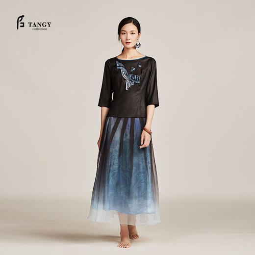 TANGY Collection/天意精品夏季新品異系列柯纱吊染冠乐绉印花半裙 商品图0