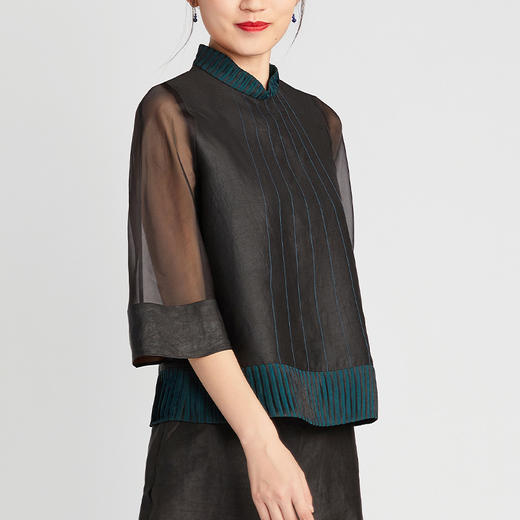 TANGY Collection/天意精品2021年夏季新品青岚系列线迹莨绸上衣 商品图1