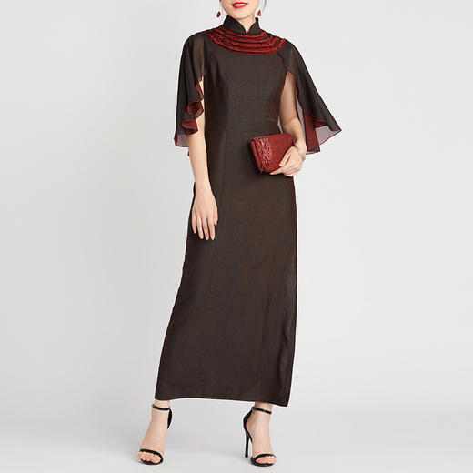 TANGY Collection/天意精品春夏新品香云纱真丝拼纱撞色莨绸连衣裙 商品图1