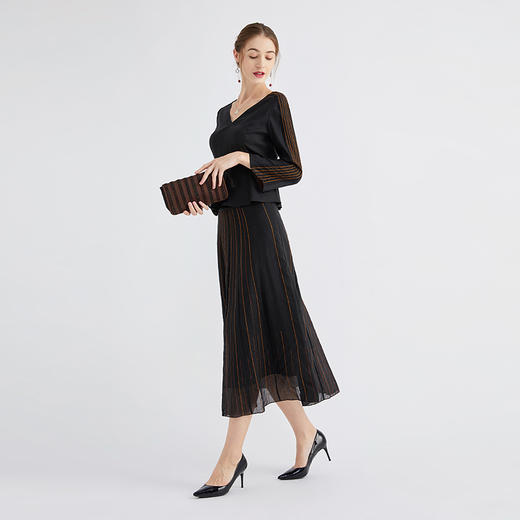 TANGY Collection/天意精品春秋新款林隐列莨绸装饰线迹半身裙 商品图1