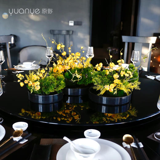 酒店餐桌花摆花新中式花仿真花假花圆形圆桌转盘餐厅装饰摆件 商品图3