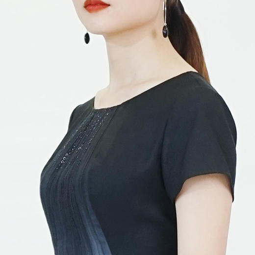 TANGY Collection/天意精品春夏新品真丝莨绸柯纱吊染钉珠礼服裙 商品图1