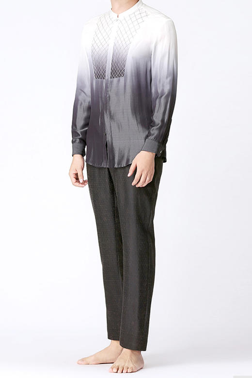 TANGY Collection/天意精品春夏新品菱纹拼撞桑蚕丝吊染男士衬衫 商品图4