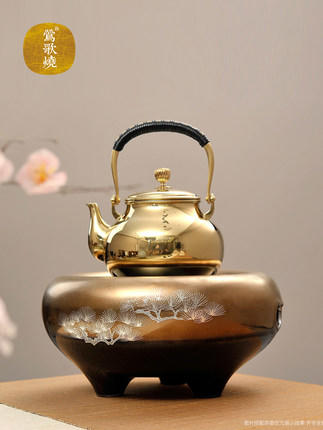 莺歌烧黑底梅花大金大银松电陶炉 煮茶家用茶炉 铁壶银壶煮茶器泡茶电炉静音台式 商品图3