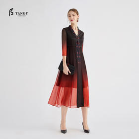 TANGY Collection/天意精品夏季新品暗香系列莨绸拼接刺绣礼服裙