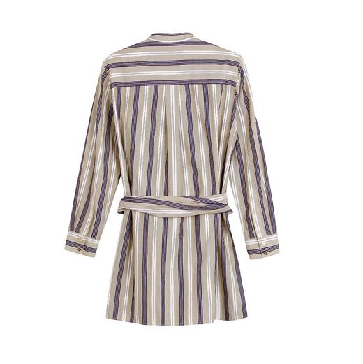 立领绑带收腰长袖衬衫 商品图1