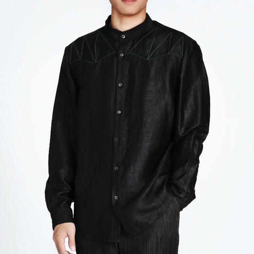 TANGY Collection/天意精品春夏新品复古龟裂纹男士立领莨绸衬衫 商品图2