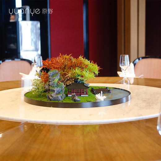 酒店餐桌花摆花新中式大圆桌装饰摆件创意中间转盘造景微景观 商品图3