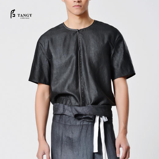 TANGY Collection/天意精品春夏新品中式线迹莨绸男士真丝上衣 商品图0