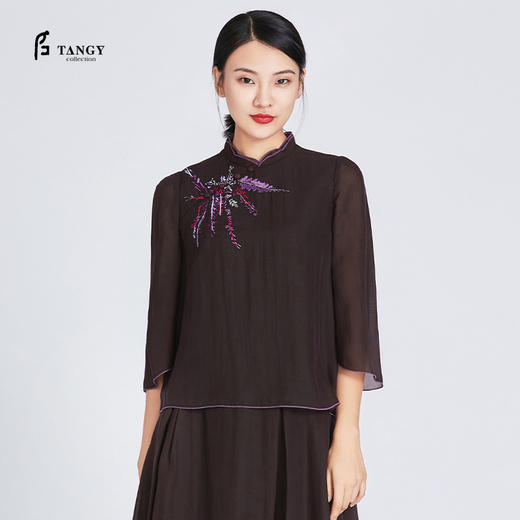 TANGY Collection/天意精品2021年夏季新品紫藤系列雪纺莨绣花上衣 商品图2