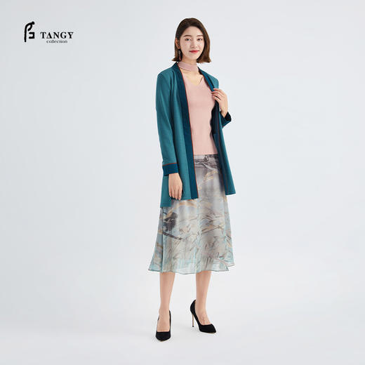 TANGY Collection/天意精品夏季新品芦野系列弹力羊毛呢拼莨外套 商品图1
