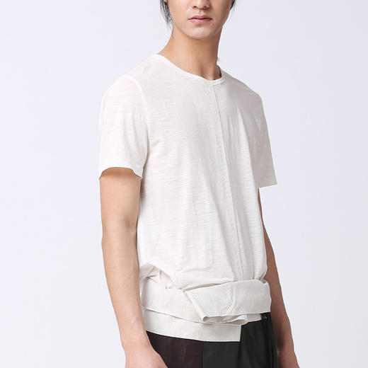 TANGY Collection/天意精品春夏新品棉麻系列男士苎麻拼接休闲T恤 商品图1