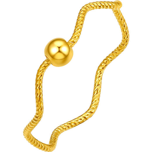 周六福黄金戒指女款足金小金珠浪花指环珠宝计价女士尾戒波纹 商品图4