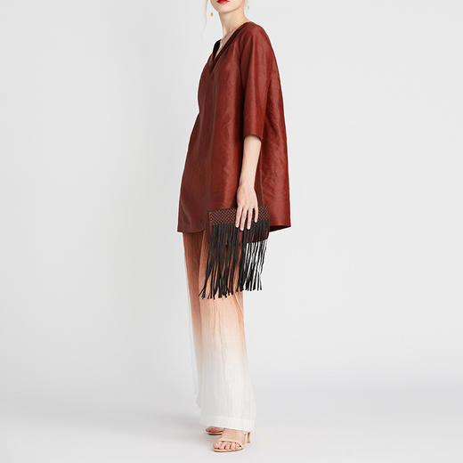 TANGY Collection/天意精品2021年春季新品雾绯系列真丝莨绸V领T恤 商品图1