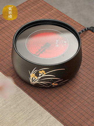 莺歌烧黑底兰花电陶炉 茶炉家用静音铁壶银壶铜壶专用炉烧水炉煮茶器 商品图2