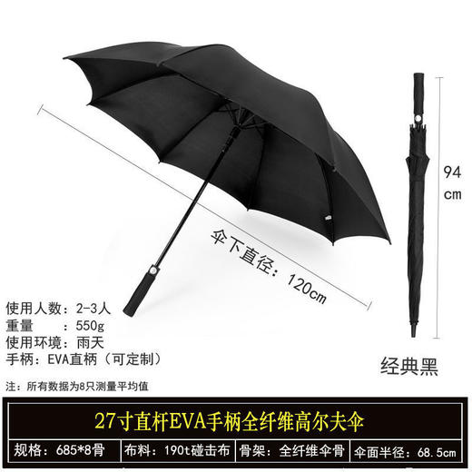 自动黑胶纤维长柄雨伞 居家日用商务车伞 商品图4