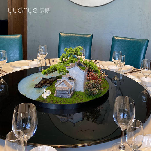 酒店餐桌花摆花新中式大圆桌装饰摆件创意中间转盘造景微景观 商品图0