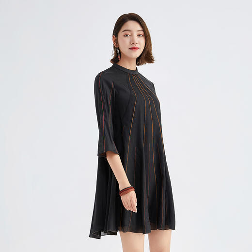 TANGY Collection/天意精品春秋新品林隐系列真丝线迹莨绸连衣裙 商品图1