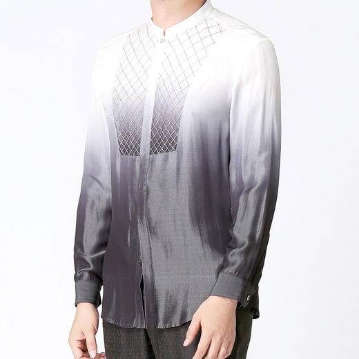 TANGY Collection/天意精品春夏新品菱纹拼撞桑蚕丝吊染男士衬衫 商品图2