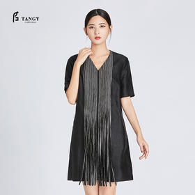 TANGY Collection/天意精品夏季新品莨迹系列线迹真丝莨绸连衣裙