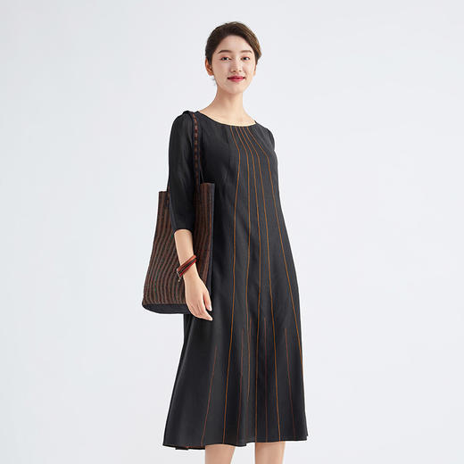 TANGY Collection/天意精品春秋新品林隐系列真丝线迹莨绸连衣裙 商品图1