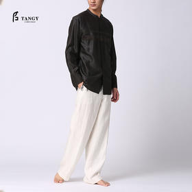 TANGY Collection/天意精品2021年春夏新品男士真丝拼撞莨绸衬衫