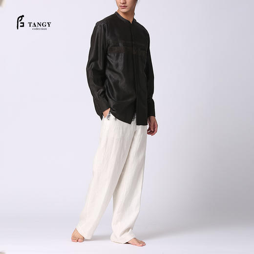 TANGY Collection/天意精品2021年春夏新品男士真丝拼撞莨绸衬衫 商品图0
